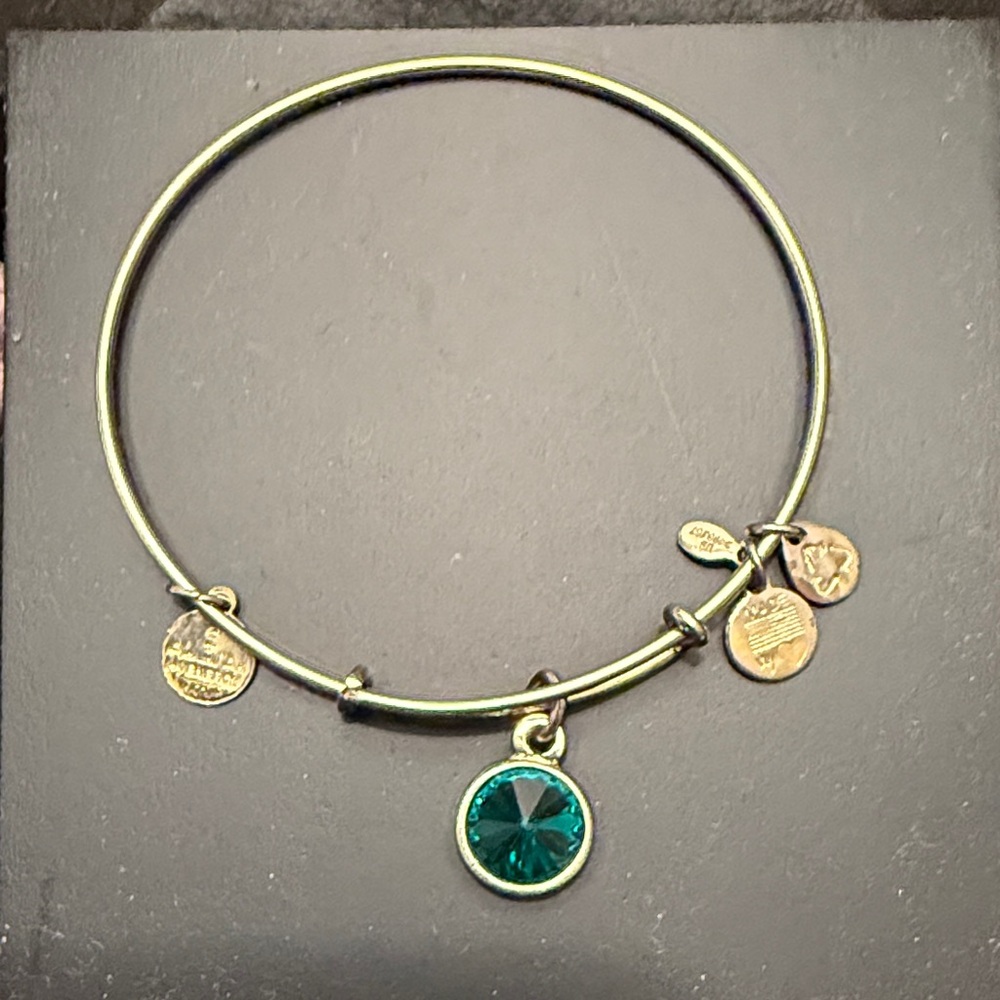 Alex and Ani Gold Bracelet with Emerald Charm